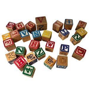 Vintage Wooden Alphabet Blocks Lot of 50 Mixed Colors Letters Numbers Learning